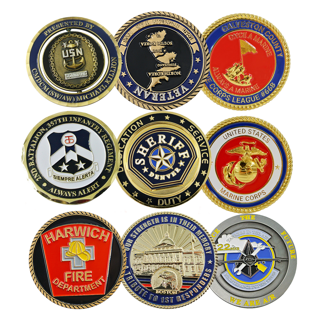 Monedas personalizadas del desafío del ejército militar en blanco del recuerdo del fabricante al por mayor